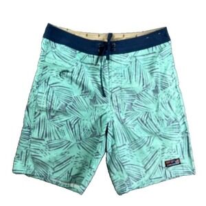 Patagonia Shorts Men 34 Green Stretch Wavefarer Boardshorts Flat Front Geometric